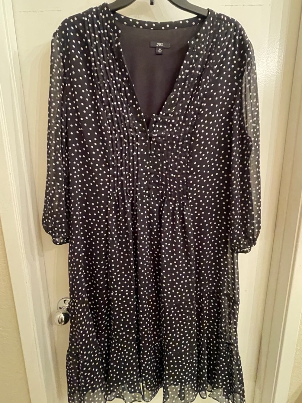 J.B.S. Black Dress with White Polka Dot Print